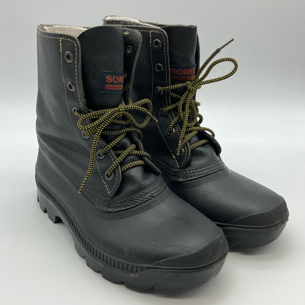 Sorel Men’s Leather Rubber Black Yellow Laces Boots Size 9